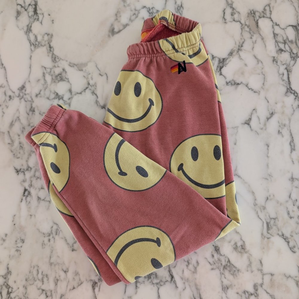Womens Aviator Nation Smiley Face Sweatpants - Size S Small